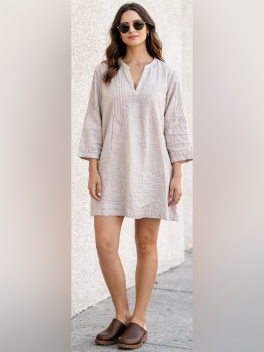 Tahari Luxe Linen Pintuck Tunic Dress M Tan Lagenlook Coastal
Cottagecore